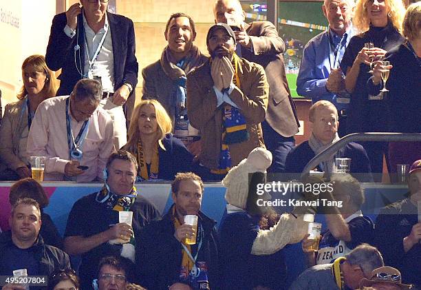 Kylie Minogue and Joshua Sasse attend the Rugby World Cup Final match between New Zealand and Australia during the Rugby World Cup 2015 at Twickenham...