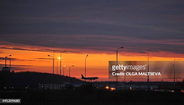 Plane lands at Pulkovo international airport outside St. Petersburg on October 31, 2015. Russia on November 1 mourned its biggest ever air disaster...