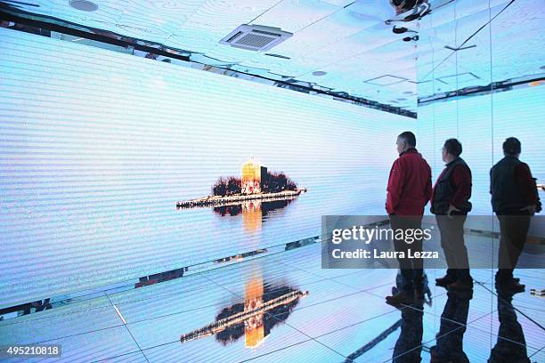 People vsit the Italy Pavillon Palazzo Italia during the closing day of the exhibition on October 31, 2015 in Milan, Italy. The gates of the...