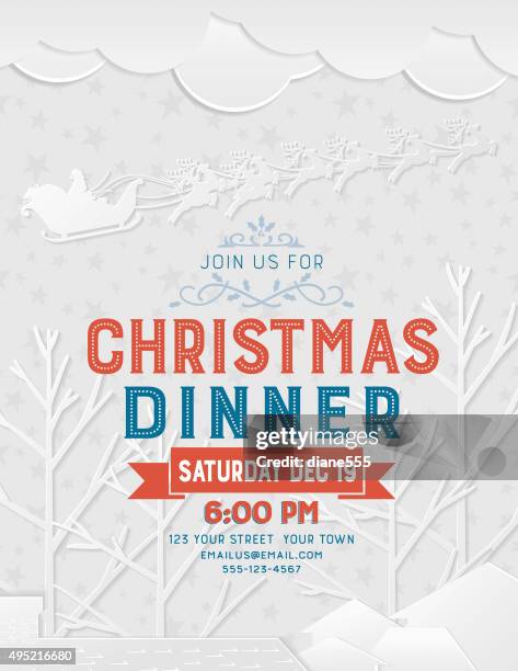 3d cut paper christmas invitation template with santa claus - rooftop party stock illustrations