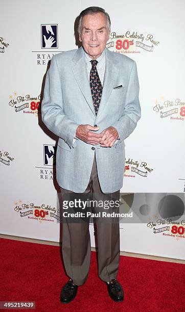 Game show host Peter Marshall arriving at the Pat Boone 80th Birthday Celebrity Roast at The Beverly Hilton Hotel on June 1, 2014 in Beverly Hills,...
