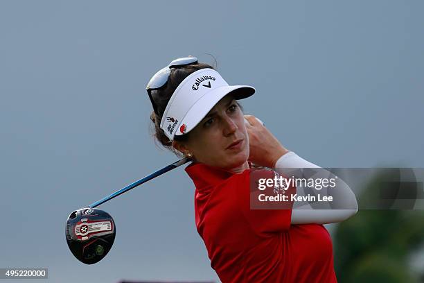 Sandra Gal of Germany tee off at 1st green at final round on Day 7 of Blue Bay LPGA 2015 at Jian Lake Blue Bay golf course on November 1, 2015 in...