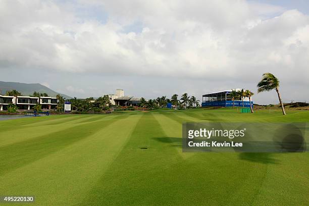This picture shows the 18th hole from fairway in the final round on Day 7 of Blue Bay LPGA 2015 at Jian Lake Blue Bay golf course on November 1, 2015...