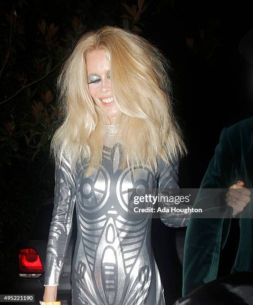 Claudia Schiffer seen arriving at Jonathan Ross's halloween party on October 31, 2015 in London, England.