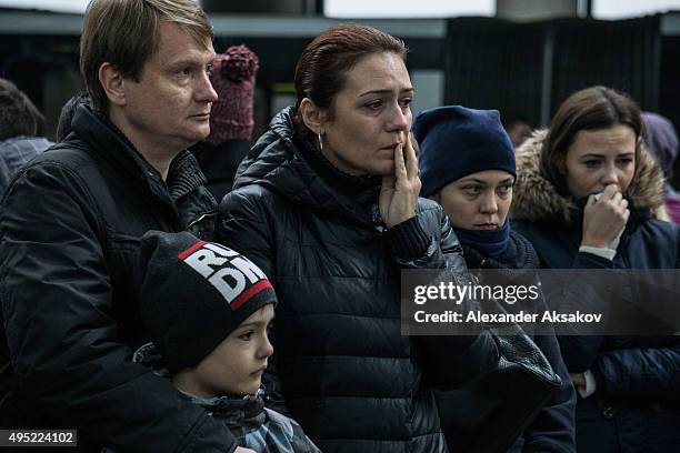 People mourn the victims of Airbus A321 crash at the Pulkovo Airport on November 1, 2015 in St. Petersburg, Russia. A Russian Airbus-321 aircraft...
