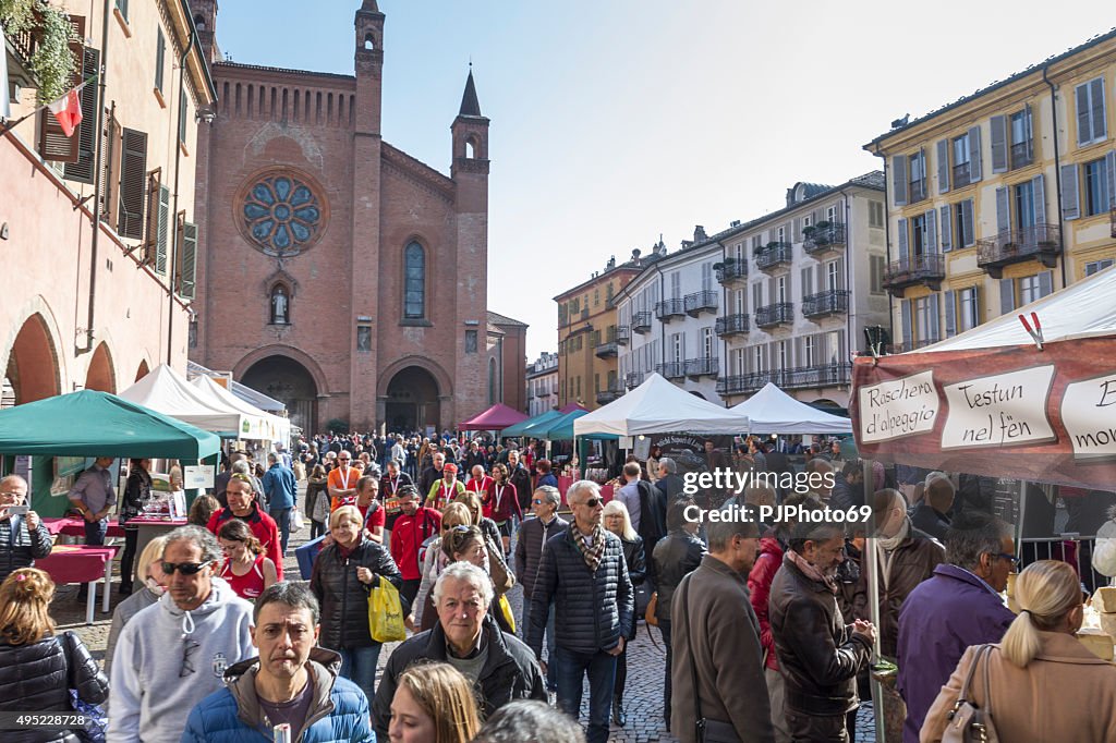 People walking in Alba (Italy) during Truffle Fair