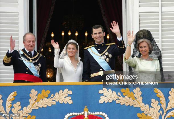 Juan Carlos of Spain, Princess of Asturias Letizia Ortiz, her husband Spanish Crown Prince Felipe of Bourbon and his mother Queen Sofia of Spain...