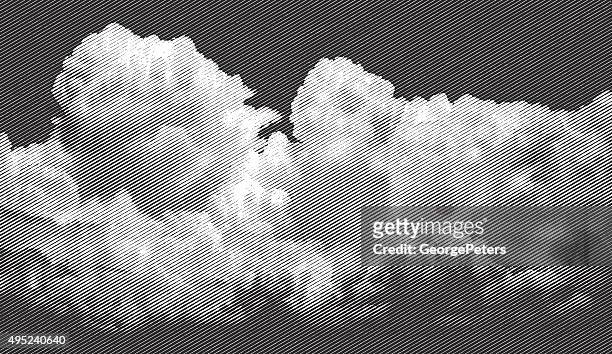 ilustraciones, imágenes clip art, dibujos animados e iconos de stock de nubes de tormenta, viene - engraved image