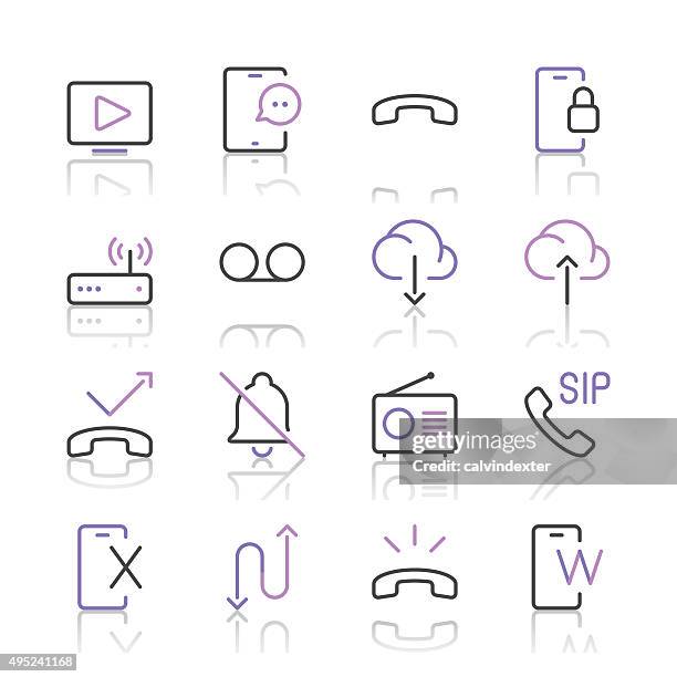 communication icons set 3 | purple line series - answering machine stock illustrations
