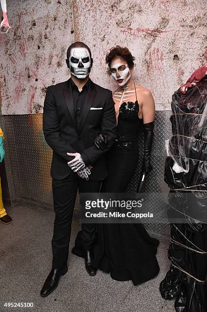 Casper Smart and Jennifer Lopez attend Heidi Klum's 16th Annual Halloween Party sponsored by GSN's Hellevator And SVEDKA Vodka At LAVO New York on...