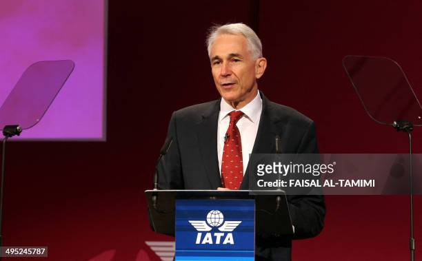 Director General and CEO of International Air Transport Association , Tony Tyler, speaks during IATA's 70th Annual General Meeting in Doha, Qatar, on...