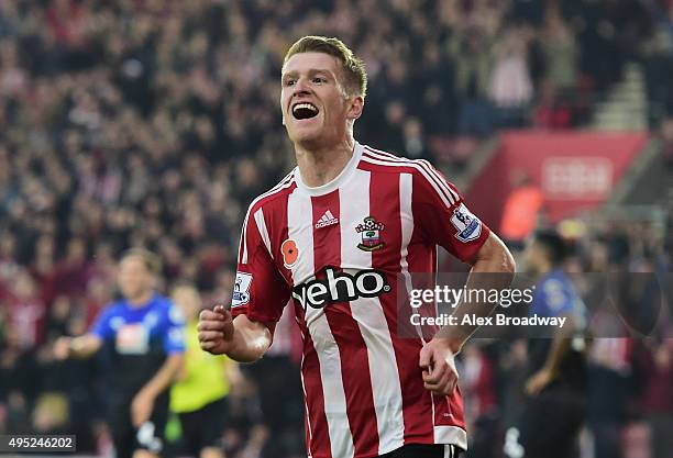 Steven Davis of Southampton celebrates as he scores their first goal during the Barclays Premier League match between Southampton and A.F.C....