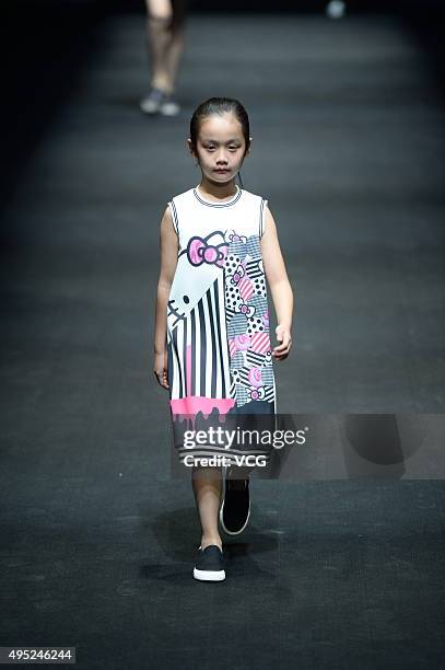 Model showcases designs on the runway at Hello Kitty & My Melody-Comme Tu Es Collection during the Mercedes-Benz China Fashion Week S/S 2016...