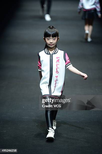 Model showcases designs on the runway at Hello Kitty & My Melody-Comme Tu Es Collection during the Mercedes-Benz China Fashion Week S/S 2016...