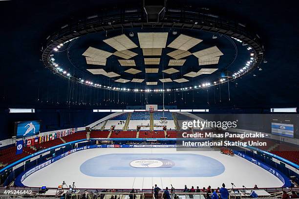 General view of the Maurice-Richard Arena on Day 2 of the ISU World Cup Short Track Speed Skating competition on November 1, 2015 in Montreal,...