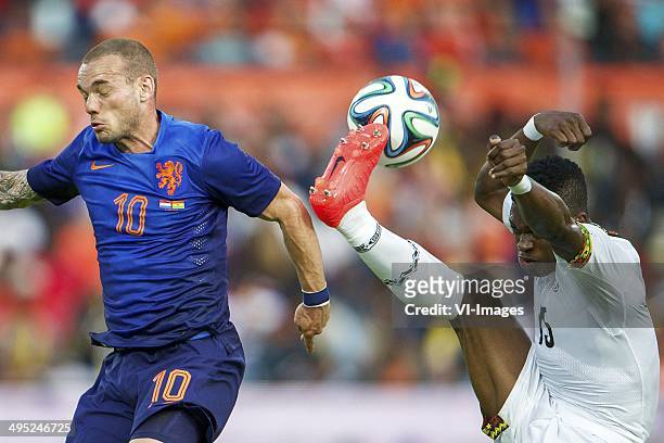 Wesley Sneijder of Holland, Rashid Sumaila of Ghana during the International friendly match between The Netherlands and Ghana on May 31, 2014 at the...