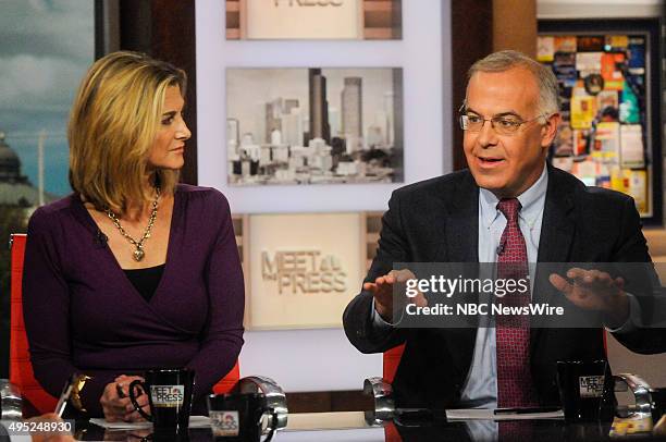 Pictured: Anne Gearan, Political Correspondent, The Washington Post, left, and David Brooks, Columnist, The New York Times, right, appear on "Meet...