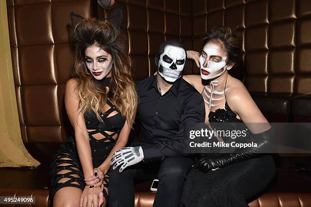 Nicole Scherzinger, Casper Smart and Jennifer Lopez attend the Heidi Klum's 16th Annual Halloween Party sponsored by GSN's Hellevator And SVEDKA...