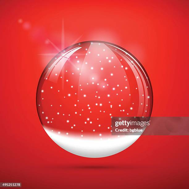 weihnachten schnee globus auf rotem hintergrund - snow globe stock-grafiken, -clipart, -cartoons und -symbole