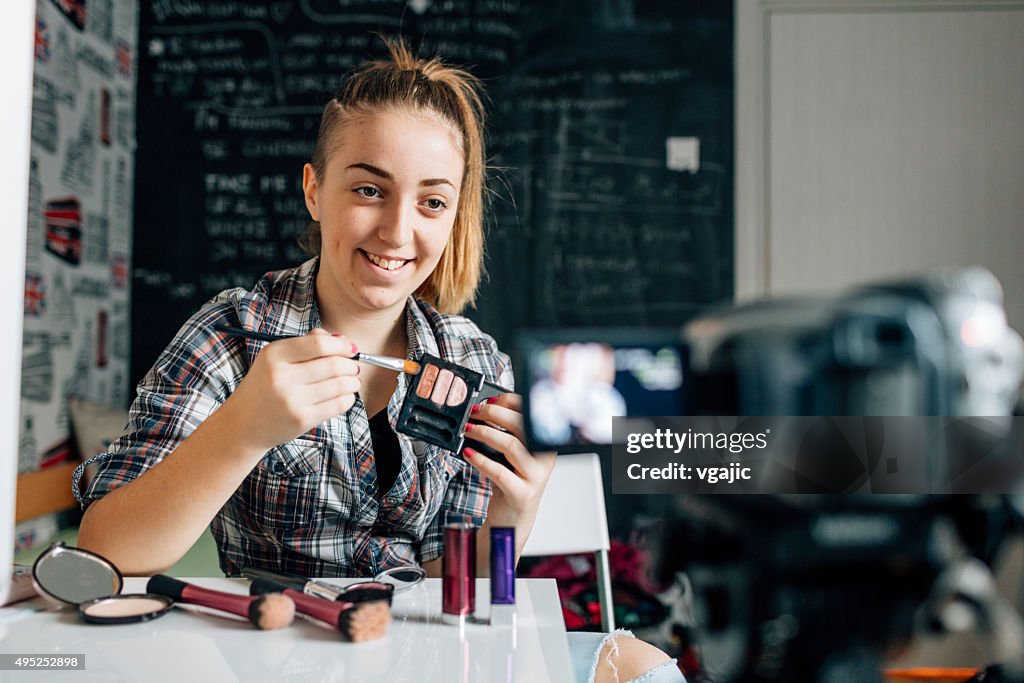 Teenage girl Making Her Video Blog.