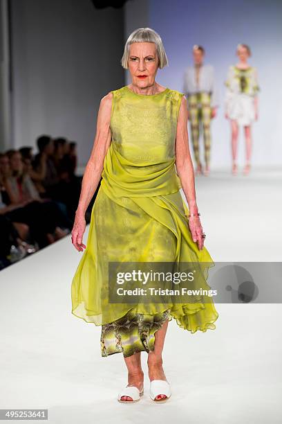 Model walks the runway wearing designs by Kelly Wheeler during the Arts University Bournemouth show during day 3 of Graduate Fashion Week 2014 at The...