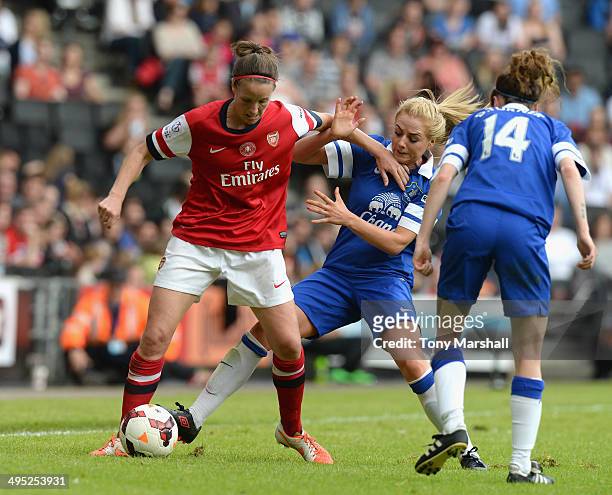 Alex Greenwood of Everton Ladies tackles Casey Stoney of Arsenal Ladies during the FA Women's Cup Final match between Everton Ladies and Arsenal...