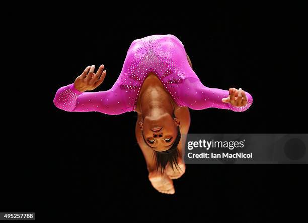 Simone Biles of United States competes on the Beam during day ten of The World Artistic Gymnastics Championships at The SSE Hydro on November 01,...