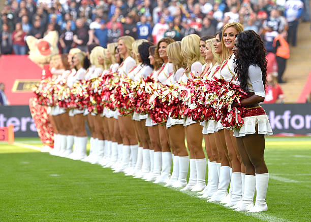 Kansas City Chiefs cheerleaders perform during the Detroit Lions v Kansas City Chiefs NFL International Series Match at Wembley Stadium on November...