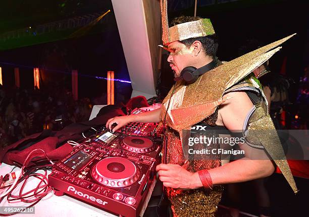 Producer Rob Garza of Thievery Corporation performs during Phantasm SF - A Carnival Of Mischief at The Armory on October 31, 2015 in San Francisco,...