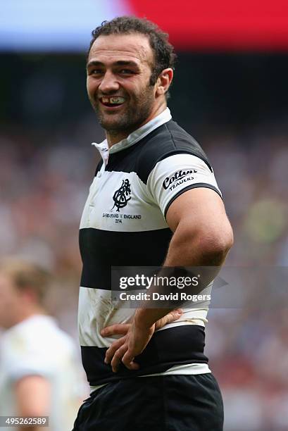 Mamuka Gorgodze of the Barbarians smiles during the Rugby Union International Match between England and The Barbarians at Twickenham Stadium on June...