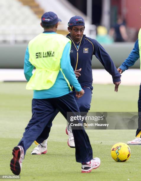Ajantha Mendis of Sri Lanka during a Sri Lanka nets session at Edgbaston on June 2, 2014 in Birmingham, England.