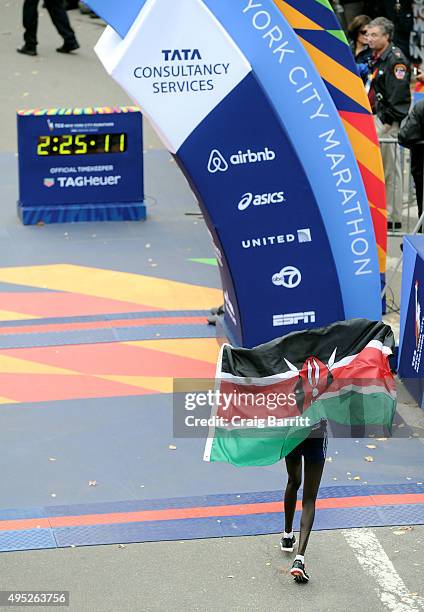 Mary Keitany of Kenya, winner of the Pro Women's division at TAG Heuer Official Timekeeper and Timepiece of 2015 TCS New York City Marathon on...