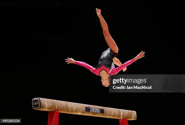 Eythora Thorsdottir of Netherlands competes on the Beam during day ten of The World Artistic Gymnastics Championships at The SSE Hydro on November...