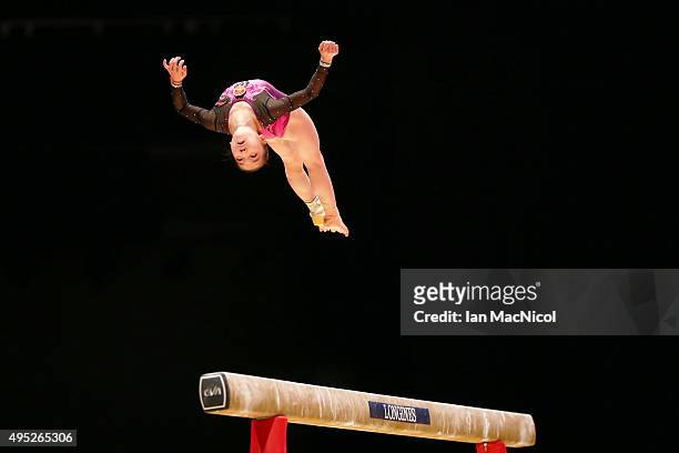 Wang Yan of China competes on the Beam during day ten of The World Artistic Gymnastics Championships at The SSE Hydro on November 01, 2015 in...