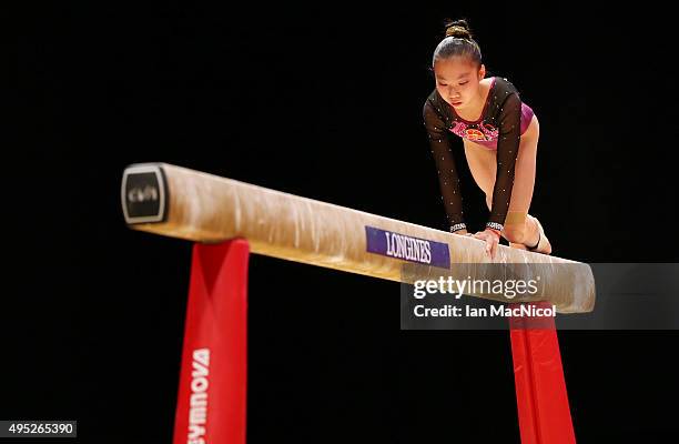 Wang Yan of China competes on the Beam during day ten of The World Artistic Gymnastics Championships at The SSE Hydro on November 01, 2015 in...