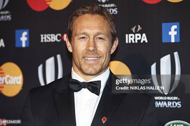 Former England Rugby captain Jonny Wilkinson poses on arrival at the World Rugby Awards in London on November 1, 2015. AFP PHOTO / NIKLAS HALLE'N