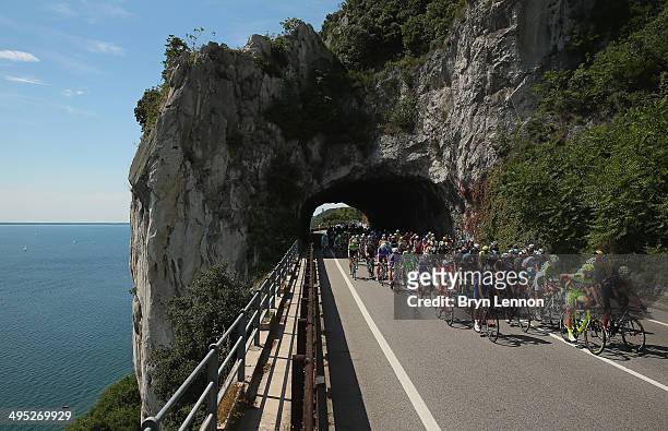 The peloton rides by the Gulf of Trieste during the twenty-first stage of the 2014 Giro d'Italia, a 172km stage between Gemona del Friuli and Trieste...