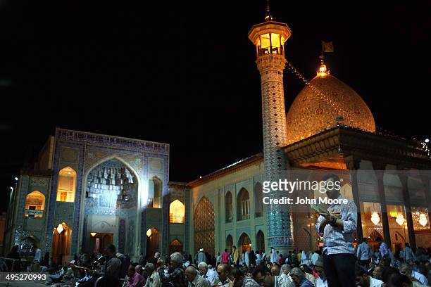 Worshippers pray at the Aramgah-e Shah-e Cheragh shrine on May 29, 2014 in Shiraz, Iran. Thousands of Muslim pilgrims visit to pray at the shrine,...
