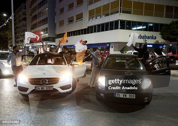 Supporters of Turkey's Justice and Development Party gather at Cumhuriyet Square for a celebration as general election results close to conclude in...