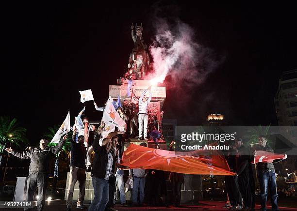 Supporters of Turkey's Justice and Development Party gather at Cumhuriyet Square for a celebration as general election results close to conclude in...