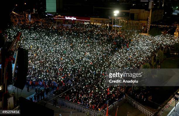 Crowd gathering outside the Turkey's Justice and Development Party's headquarters in Ankara, Turkey, celebrate the results of Turkeys 26th general...