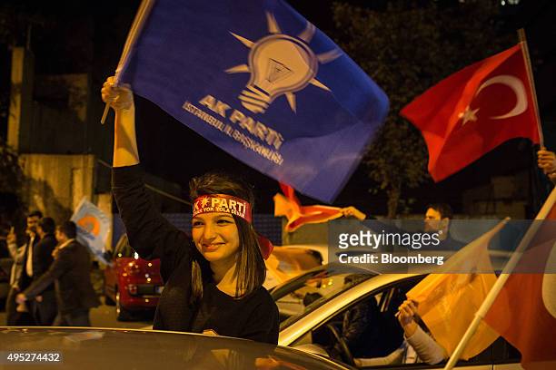 Supporters of the Justice and Development Party, also known as AK Party or AKP, celebrate following the result of the Turkish general election in...