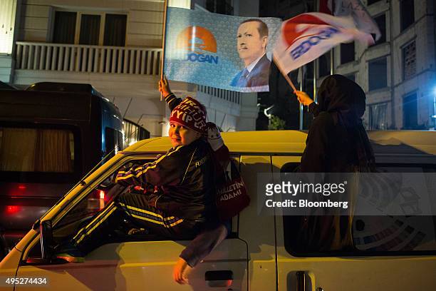 Supporters of the Justice and Development Party, also known as AK Party or AKP, celebrate following the result of the Turkish general election in...