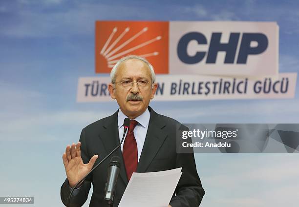 Republican People's Party leader Kemal Kilicdaroglu attends a press conference after the preliminary results of Turkeys 26th general election in...