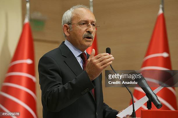 Republican People's Party leader Kemal Kilicdaroglu attends a press conference after the preliminary results of Turkeys 26th general election in...