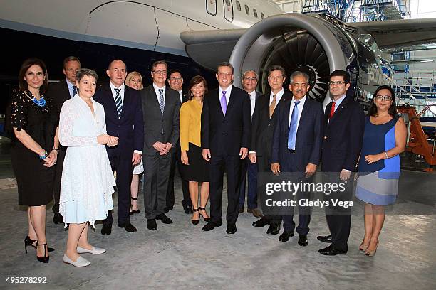 Executives of Lufthansa Technik and Government of Puerto Rico pose for media as part of LTPR Grand Opening on November 1, 2015 in Aguadilla, Puerto...