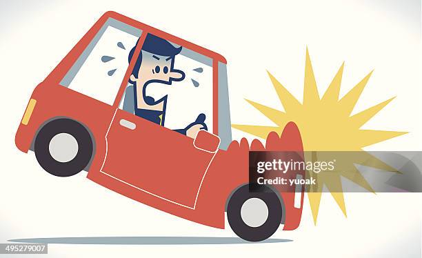 car crash - learning to drive stock illustrations