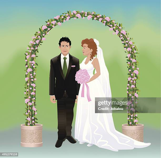 romantic wedding - garden gate rose stock illustrations