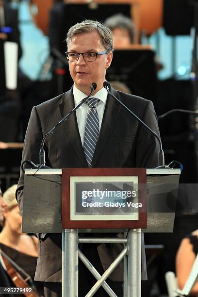 Dr. Johannes Bussmann, Chairman of the Executive Board of Lufthansa Technik talks as part of Grand Opening of Lufthansa Technik Puerto Rico on...