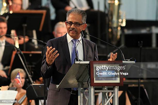 Vanai Thummalapally, Executive Director of SelectUSA talks as part of Grand Opening of Lufthansa Technik Puerto Rico on November 1, 2015 in...